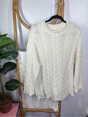 Neuflora White Cable Knit Chunky Sweater sz XL